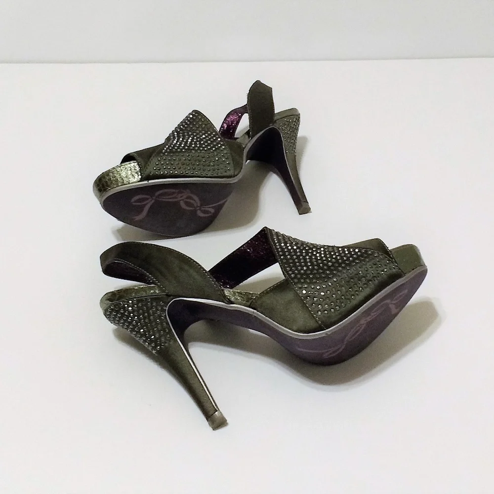 Poetic Licence London platinum crystal heels 8.5